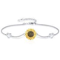 wholesale 925 Sterling Silver Heart & Sunflower Charm Bracelet for Women-C-Sunflower heart bracelet