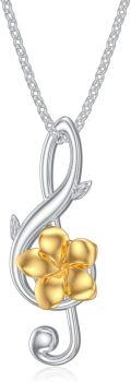 wholesale 925 Sterling Silver Plumeria Flower Musical Note Pendant Necklace for Women-0-0