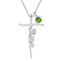wholesale 925 Sterling Silver Birthstone Cross Sister Initial Pendant Necklace-08-August
