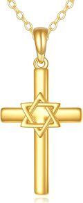 wholesale 14K Gold Star of David Cross Pendant Chain Necklaces for Girls and Women Religious  Ideas-0-0