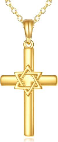wholesale 14K Gold Star of David Cross Pendant Chain Necklaces for Girls and Women Religious  Ideas-Star of David Cross