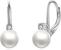 wholesale 925 Sterling Silver White Pearl and Cubic Zirconia Leverback Earrings-White Pearl-Silver