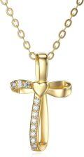 wholesale 14K Gold Heart-Shaped Pendant with Cubic Zirconia Accents - Religious s for Her (18 Inches)-0-0