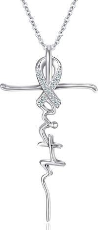 wholesale 925 Sterling Silver Birthstone Faith Cross Pendant Necklace for Women Religious Jewelry Gifts-Silver-04-Apr