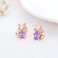 wholesale 925 Sterling Silver Cute Fox Holding Heart Earrings Wholesale Pink-0-30