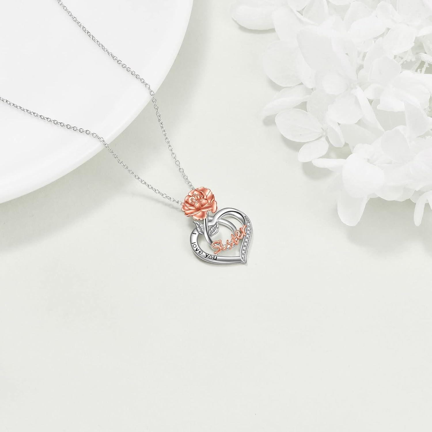 wholesale 925 Sterling Silver Rose Heart I Love You Sister Pendant Necklace - Fashion s for Women-0-4