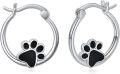 wholesale 925 Sterling Silver Small Hoop Earrings with Black Paw Print for Sensitive Ears Cute Animal s for Women & Daughter-0-0