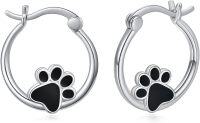 wholesale 925 Sterling Silver Small Hoop Earrings with Black Paw Print for Sensitive Ears Cute Animal s for Women & Daughter-Pet Paw