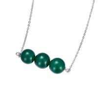wholesale 925 Sterling Silver Green Agate Round Bead Healing Pendant Necklaces for Women 3 Balls  Set-Green