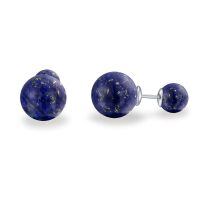 wholesale 925 Sterling Silver Round Blue Lapis Lazuli Stone Stud Earrings for Women Girls Gifts 8mm Diameter Jewelry Set of 4 Pairs-Lapis Lazuli