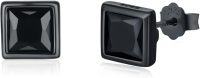 wholesale 925 Sterling Silver Square Cut Black Onyx CZ Stud Earrings 8mm-B03 - Square Black Cubic Zircon (7.5 MM)