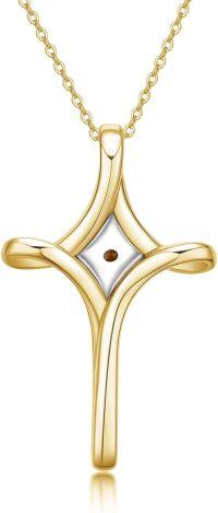 wholesale 925 Sterling Silver Cross with Cubic Zirconia-Shaped Stone Pendant Necklace - Christian -A03 - Mustard Seed Cross (Yellow Gold)