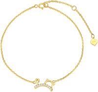 wholesale 14K Gold Crystal Cat Charm Bracelet for Women (0.23ct)-14k Yellow Gold