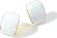 wholesale Gold-Plated 925 Sterling Silver White Enamel Square Stud Earrings for Women and Girls-White