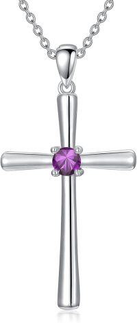 wholesale 925 Sterling Silver Birthstone Cross Necklace for Women 18 20-2-February-Amethyst
