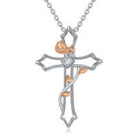 wholesale 925 Sterling Silver Cubic Zirconia Cross Pendant Necklace with Rose Gold Accents and Chain - Faith  for Mom Wife Daughter Sister-Rose Cross-Rose Cross Necklace