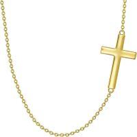 wholesale 14K White Yellow Gold Sideways Cross Choker Necklace 16 18inch Faith Jewelry Valentine s Gift-14+2 Inch Yellow Gold