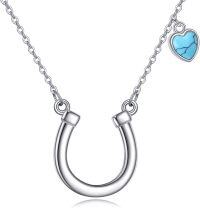 wholesale 925 Sterling Silver Turquoise Heart & Horse Shoe Necklace for Women-turquoise