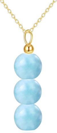 wholesale 14K Gold Crystal Bead Pendant Necklace Women s Jewelry Gift-Blue Larimar