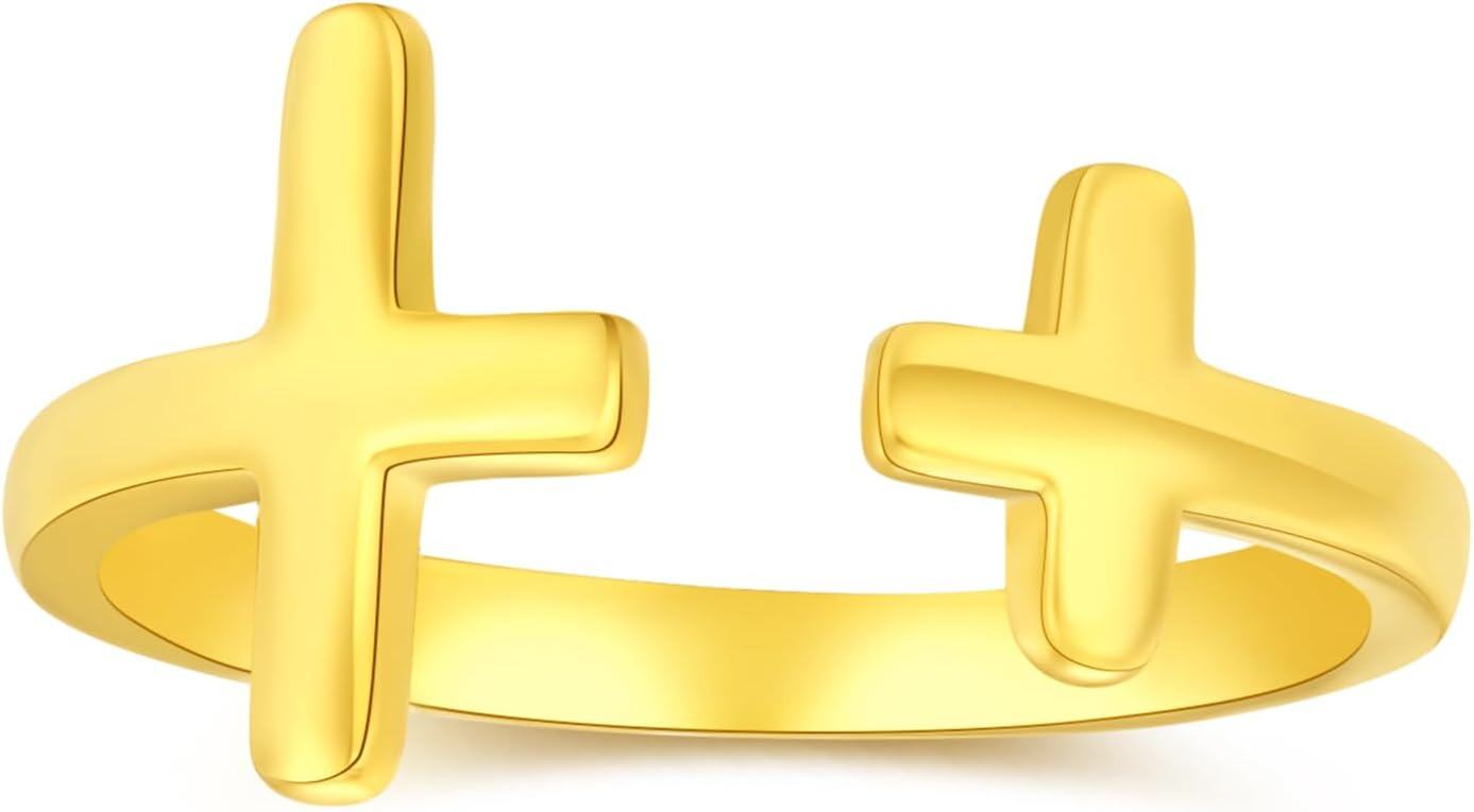 wholesale Sterling Silver 18K Gold Plated Women s Simplicity Adjustable Engagement Wedding Ring Jewelry Gift-Double Cross