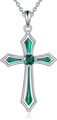 wholesale 925 Sterling Silver 5A CZ Birthstone Necklace for Women Men-E.Green-May-Emerald