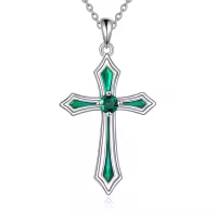 wholesale 925 Sterling Silver 5A CZ Birthstone Necklace for Women Men-E.Green-May-Emerald