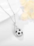 wholesale 925 Sterling Silver AAA Cubic Zirconia Soccer Pendant Necklace Gift for Soccer Lovers-0-2