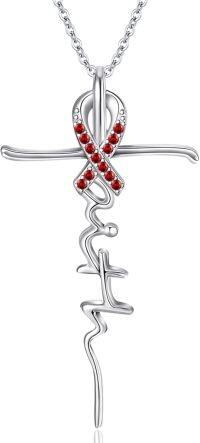 wholesale 925 Sterling Silver Birthstone Faith Cross Pendant Necklace for Women Religious Jewelry Gifts-Silver-01-Jan