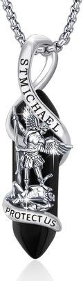 wholesale 925 Sterling Silver Black Onyx Saint Michael Guardian Angel Protect Us Charm Necklace-0-0