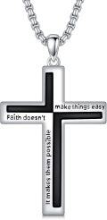 wholesale 925 Sterling Silver Black Enamel Inspirational Cross Pendant Necklaces for Men & Women-0-0