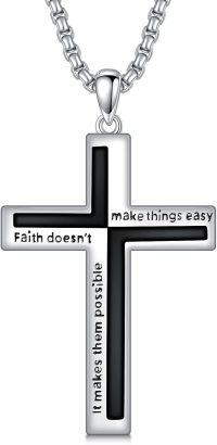wholesale 925 Sterling Silver Black Enamel Inspirational Cross Pendant Necklaces for Men & Women-Cross Faith Necklace