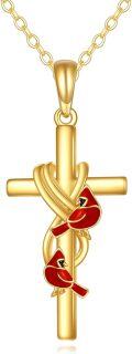 wholesale 14K Gold Cross with Red Birds and Knot Design Pendant Necklace for Women Gifts-0-0