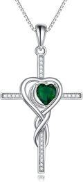 wholesale TOUPOP Cross Infinity Necklaces For Women White Gold S925 Sterling Silver Emerald May Birthstone Pendant Necklace Christian Religious Faith Cross Birthday Jewelry For Girlfriend Wife Friend -0-0