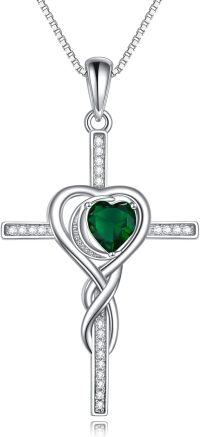 wholesale TOUPOP Cross Infinity Necklaces For Women White Gold S925 Sterling Silver Emerald May Birthstone Pendant Necklace Christian Religious Faith Cross Birthday Jewelry For Girlfriend Wife Friend -undefined