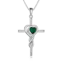 TOUPOP Sterling Silver Emerald Cross Pendant Necklace May Birthstone-0-0