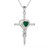 TOUPOP Sterling Silver Emerald Cross Pendant Necklace May Birthstone-undefined