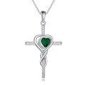 TOUPOP Sterling Silver Emerald Cross Pendant Necklace May Birthstone-0-0