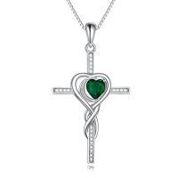 TOUPOP Sterling Silver Emerald Cross Pendant Necklace May Birthstone-undefined