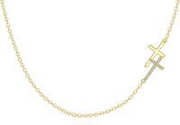 wholesale 14K Gold Metal Sideways Cross Necklace with Cubic Zirconia for Women-Double Cross