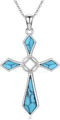 wholesale 925 Sterling Silver Cross Turquoise Healing Stone Pendant Necklaces for Women's s-0-0