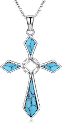 wholesale 925 Sterling Silver Cross Turquoise Healing Stone Pendant Necklaces for Women's s-Cross-NA