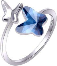 wholesale 925 Sterling Silver Pink Butterfly Crystal Ring-Blue