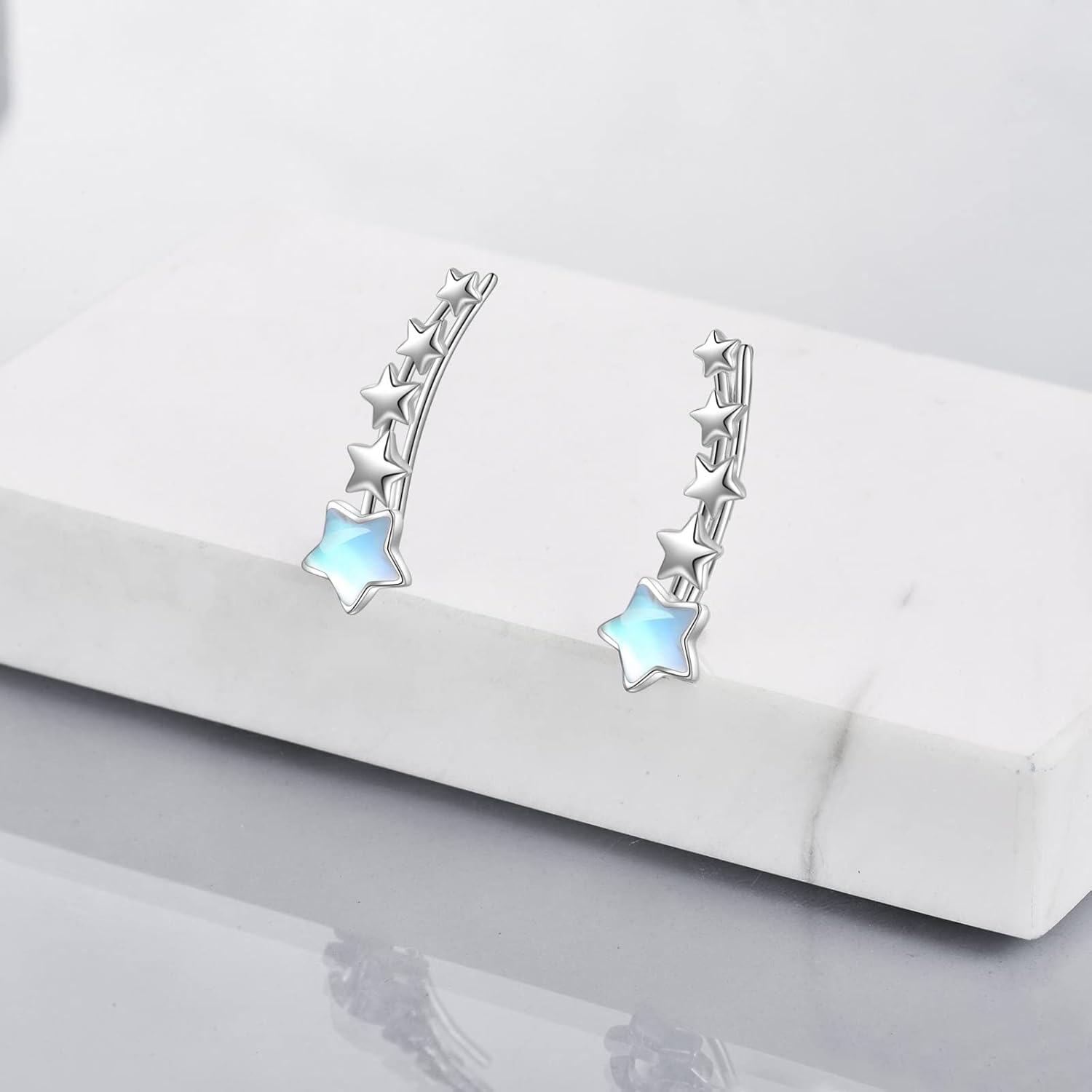 925 Sterling Silver Star & Moon Studs Hoop Earrings for Women Girls -0-1