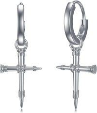 wholesale TOUPOP 925 Sterling Silver Cross Huggie Hoop Earrings For Women Dangle Earrings Small Moon Hoop Earrings Retro Punk Earrings For Women -undefined