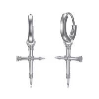 TOUPOP Sterling Silver & Stone Small Moon Cross Huggie Hoop Earrings-undefined