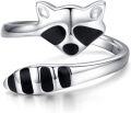 wholesale 925 Sterling Silver Black Enamel Raccoon Head & Tail Adjustable Open Thumb Ring for Women-0-0