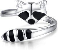 wholesale 925 Sterling Silver Black Enamel Raccoon Head & Tail Adjustable Open Thumb Ring for Women-raccoon