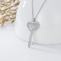 wholesale 925 Sterling Silver Heart-Shaped Key Pendant Necklace with Tree of Life Design for Women-0-5