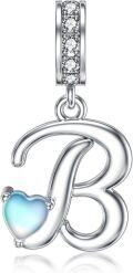 wholesale 925 Sterling Silver Heart-Shaped Blue Moonstone Initial N Charm Pendant Necklace Gift-0-35
