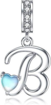 wholesale 925 Sterling Silver Heart-Shaped Blue Moonstone Initial N Charm Pendant Necklace Gift-B